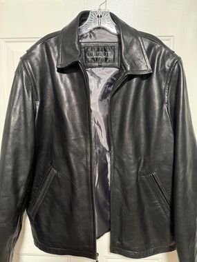 Men's Black Leather Zip Front Jacket